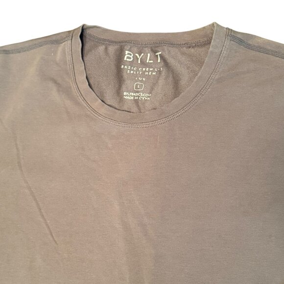BYLT Basics Men's Large Gray Basic Crew Split Hem Long Sleeve Tee Shirt - Picture 3 of 6
